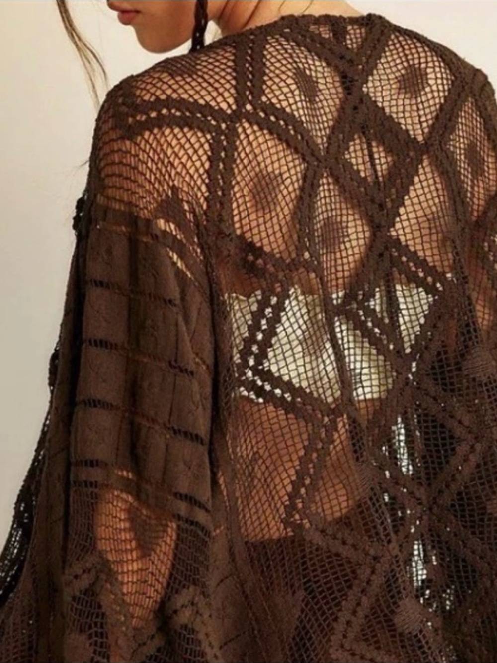 Free People Brown Crochet Open-Knit Poncho - Picture 6 of 8